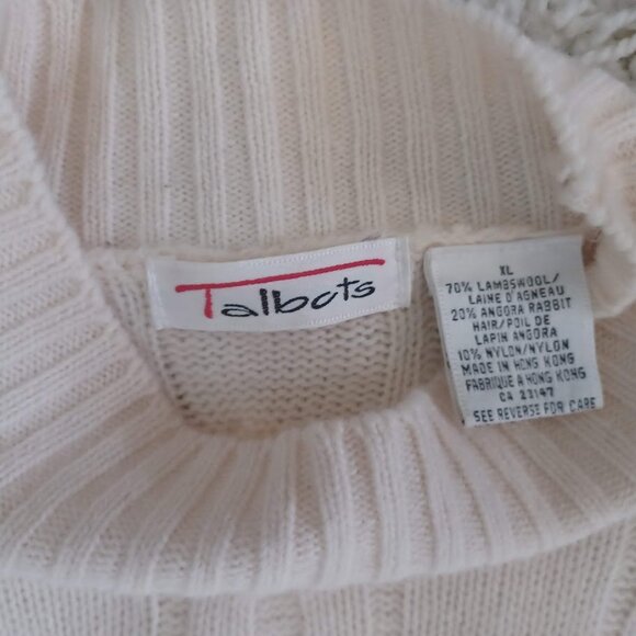 Talbots Women’s XL Cable Knit Sweater Wool Angora Blend Mock Neck Cream White - Picture 2 of 5